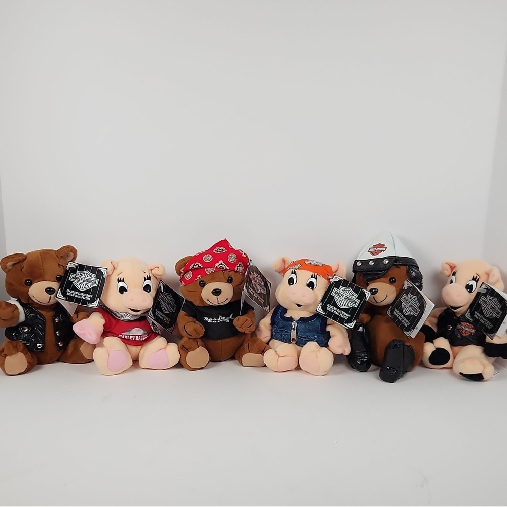 Vtg 1997 Harley Davidson Bean Plush Complete Set of 6 NWT Bears Pigs Collectible